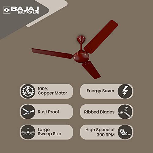 Bajaj Frore 1200 mm (48") Star Rated Ceiling Fans for Home |BEE Star Rated Energy Efficient Ceiling Fan |Rust Free Coating for Long Life |High Air Delivery |2-Yr Warranty Brown