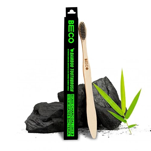 Beco Compostable Bamboo Toothbrush with Ultra-Soft Charcoal activated Bristles, 100% Natural & Eco-Friendly (Pack of 1)