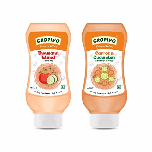 CROPINO Combo of Thousand Island Dressing Sauce, 300gm & Carrot & Cucumber Sandwich Spread, 300gm / American Salad Dressing/Perfect For Salads, Sandwiches, Burgers And Rolls/Pack of 2