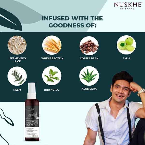 Nuskhe by Paras Ayurvedic Overnight Hair Growth Rice Mist for Extreme Hair Growth -100 ml. Fermented Rice Water combined with Coffee, Bhringraj and Amla| Reduce Hair Fall