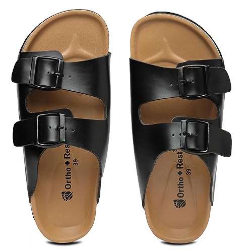 Ortho + Rest Men's Fashionable Cork Sandals | Light weight, Comfortable & Trendy |Adjustable Buckle Straps Casual All Day Wear