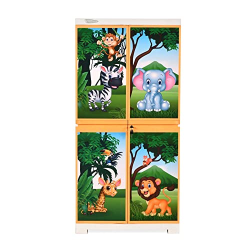 Nilkamal Freedom Mini Medium (FMM) Jungle Theme Plastic Kids Mini Storage Cabinet| Shelves | 2 Doors Cupboard | Living Room | Multipurpose for Home Kitchen & Office (Beach & Pastel Orange)