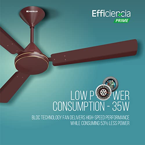 Havells 1200 mm Efficiencia Prime High Speed, BLDC Motor, Energy Efficient with Remote Control Ceiling Fan (Brown)