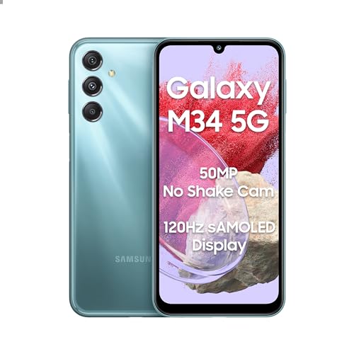 Samsung Galaxy M34 5G (Waterfall Blue,8GB,256GB)|120Hz sAMOLED Display|50MP Triple No Shake Cam|6000 mAh Battery|4 Gen OS Upgrade & 5 Year Security Update|16GB RAM with RAM+|Android 13|Without Charger