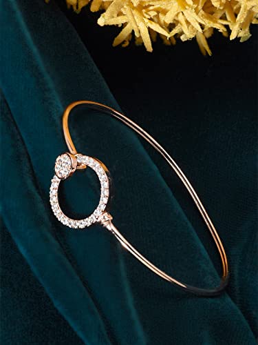 ZAVERI PEARLS Rose Gold Cubic Zirconia Contemporary Bangle Style Brass Kada For Women-ZPFK9946