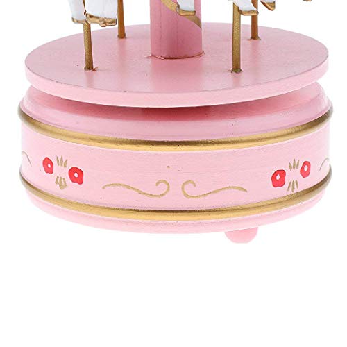 OM KRAFT Plastic and Metal Merry-Go-Round Rotating Small Carousel Wind Up Music Box with Flying Horse Fairground for Kids (Pink) - Musical Toy