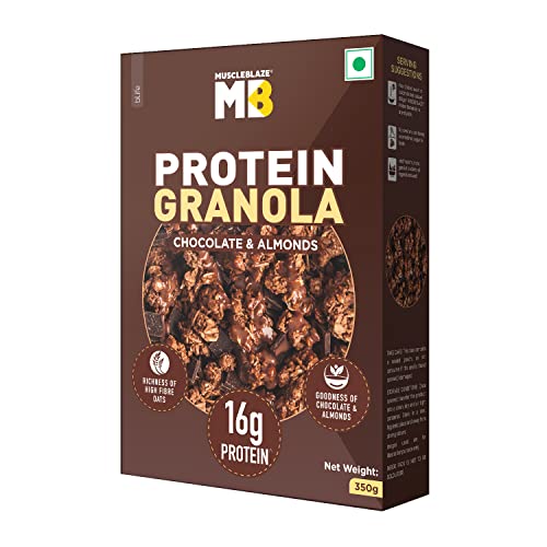 MuscleBlaze Protein Granola, 16 g Protein, Breakfast Cereals, Diet Snacks, High Fibre & Antioxidants, Naturally Cholesterol Free, Chocolate & Almonds, 350 g