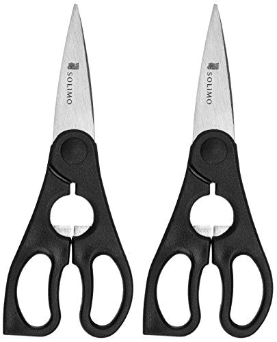 Amazon Brand - Solimo Premium High-Carbon Stainless Steel Small Detachable Kitchen Shears Set, Set of 2, Silver