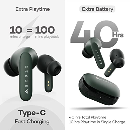 Boult Audio Z20 TWS Earbuds with 40H Playtime, Zen™ ENC Clear Calling Mic, Made in India, 10mm Rich Bass Drivers, Type-C Fast Charge, IPX5, Touch Controls, Voice Assistant, BT 5.3 Ear Buds (Green)