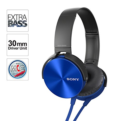 Sony Extra Bass MDR-XB450AP On-Ear Wired Headphones with Mic (Blue)