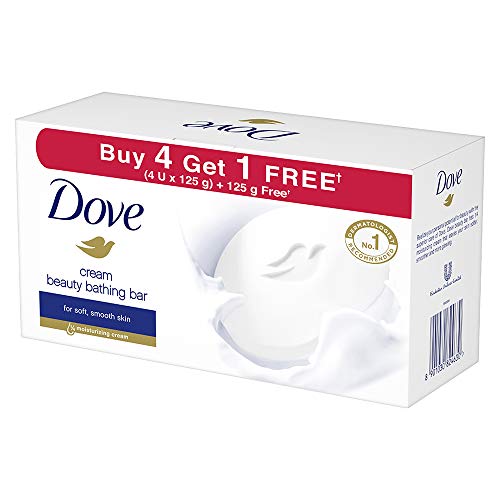 Dove Cream Beauty Bathing Soap Bar 125g (4+1 Free Combo) | With Moisturising Cream for Softer Skin & Body, Nourishes Dry Skin more than Ordinary Soap