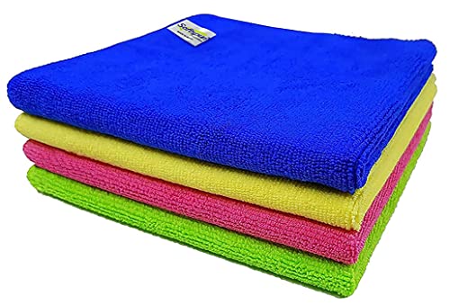 SOFTSPUN Microfiber Cloth - 4 pcs - 30 x 40 cms - 340 GSM - Multi Colour - Super Soft Absorbent Cleaning Towels Cleans & Polishes Everything in Your Home.