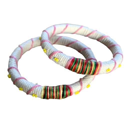 LABEL PALLAVI - Beige Thread Multicolor Strap Bangle/Designer Thread Bangle/Trendy Thread Work Handcrafted Bangle
