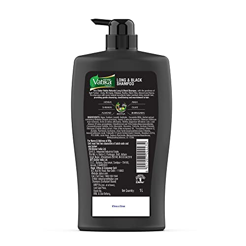 Dabur Vatika Long & Black Shampoo - 1L | With Amla & Bhringhraj | For Shiny, Long & Black Hair | No Added Parabens | Provides Gentle Cleansing, Conditioning and Nourishment to Hair