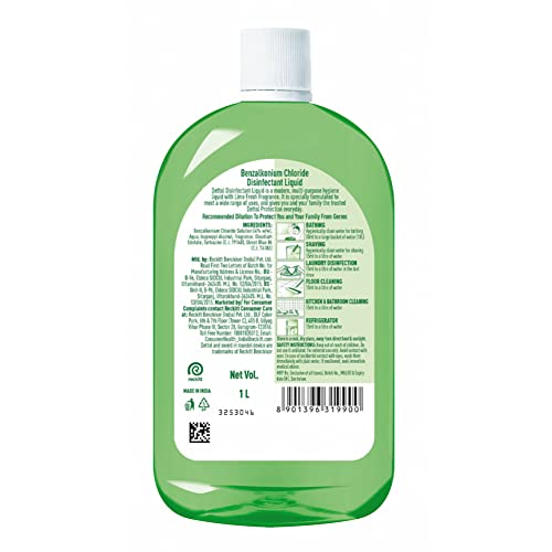 Dettol Liquid Disinfectant for Floor Cleaner, Surface Disinfection , Personal Hygiene (Lime Fresh , 1L)
