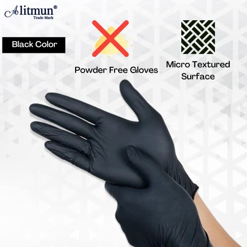 ALITMUN Black Nitrile Gloves, Disposable Powder Free Examination Hand gloves, Multi Purpose with Superior Durability, Surgical & General Gloves (Medium, Pack of 100 (Black))