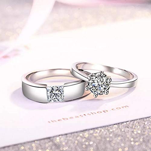 University Trendz Sterling Silver Zircon Crystal Adjustable Couple Ring for Men & Women