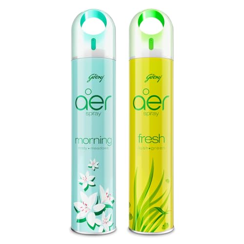 Godrej aer Spray | Room Freshener for Home & Office - Morning Misty Meadows & Fresh Lush Green | Pack of 2 (220 ml each) | Long-Lasting Fragrance