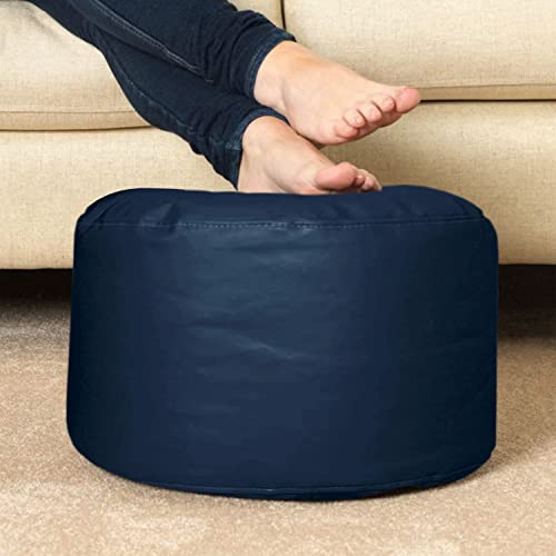 NOOSY Brand - XXL Faux Leather Bean Bag Chair with Stool & Cushion Without Beans (Navy Blue)