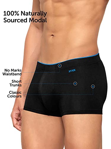 XYXX Men's Underwear Uno IntelliSoft Antimicrobial Micro Modal Trunk Pack of 2 (Coral Grey ; Black; M)
