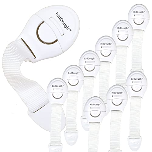 KidDough Furniture Safety Locks for Kids - Pack of 10 White Locks, Child Safety Locks for Drawers, Cabinets, Fridge, Cupboard Lock, Baby Proofing Product, Strong and Adhesive Safety Locks