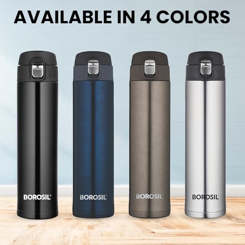 Borosil Hydra Nova Insulated Water Bottle, 500 ml, Stainless Steel Bottle, with Double Wall Vacuum Insulation, 16 Hours Hot & 18 Hours Cold, Black, 1 Year Warranty