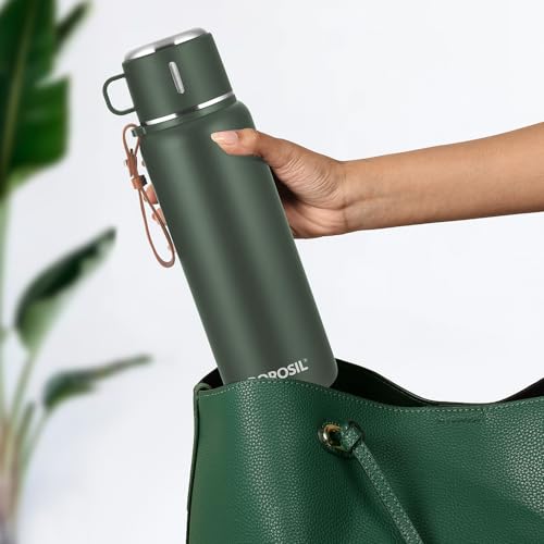 Borosil Hydra Cruise 900 ml Insulated Water Bottle, Green Stainless Steel Bottle, with Double Wall Vacuum Insulation, 17 Hours Hot & 20 Hours Cold, 1 Year Warranty