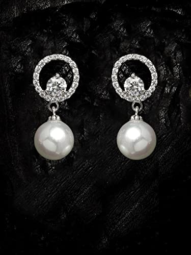 Clara 92.5 Sterling Silver Swiss Zirconia Pearl Earrings Gift for Women and Girls