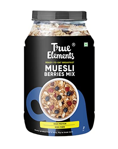 True Elements Berries Mix Muesli 1kg - Berries Muesli with Cranberry and Blueberry | Berries Mix Muesli Diet Food | Protein rich Muesli | Healthy Breakfast Cereal