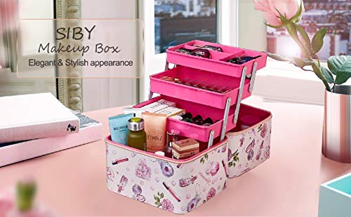SIBY PU Leather Vanity Box for Bride | 3 Layer Professional Cosmetic Makeup Kit Storage Organizer | Travel Toiletry Makeup Box for Women | Vanity Case for Makeup Cosmetic Beauty Organizer