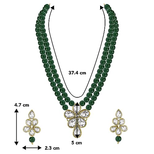 Peora Gold Plated Crystal Pearl Long Necklace with Drop Earrings Traditional Ethnic Jewellery Set for Women Girls