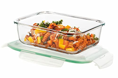 SignoraWare Lock 'N' Store Rectangle High Microwave Oven Borosilicate Safe Glass Container with Air Tight Lid | Multipurpose Jar Box (640ml, Transparent, Food Grade)