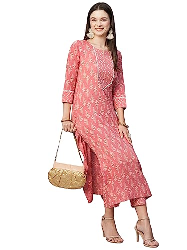 ANNI DESIGNER Women's Cotton Blend Straight Printed Kurta with Pant (Ruby Pink-NW_XL_Pink_X-Large)