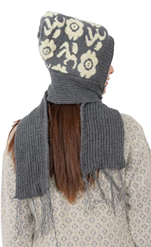 AMOLDO Women's Wool Blend Cap With Muffler (Cap -122_Grey_Free Size)