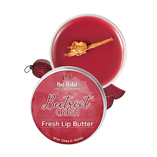 Nat Habit Lip Balm Fresh Beetroot Crush 10gm Lip Butter With Desi Ghee & Raw Honey For Natural Pink Lips, Nourishment, Dark And Chapped Lips - (Pack of 1)