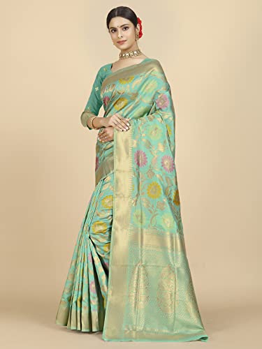 rangita Women Banarasi Silk Zari Work Saree With Blouse Piece - Light Green (SIZE 5.5 MTR)