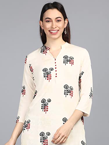 Vaamsi Women's Poly Crepe Ethnic Motifs Printed Straight Kurta Pant Set (PKSET1008_Off White_S)