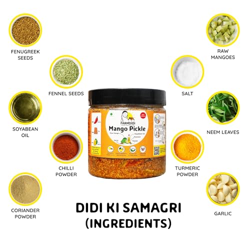 Farm Didi Farmdidi Mango Pickle 350G In Fresh Homemade Mango Pickles&Chutneys|Traditional Indian Achar|Authentic Less Oil Pickle Dry Aam Ka Achaar Home Made With Organic Methods&Preservative Free