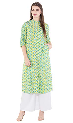 Amayra Women's Cotton A-Line Kurti (Green, Medium)