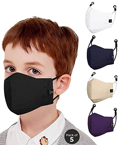 Cenwell 5 Pcs Kids 3D Mask for School, 6 Layer, Reusable, Washable, Breathable Stylish Designer Fabric Face Mask with Adjustable Earloops for Boys Girls Students (Multicolor)
