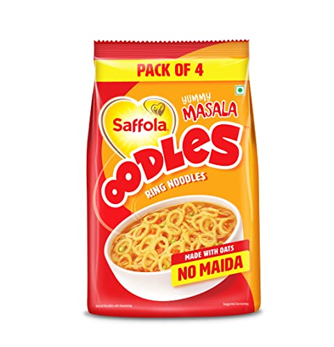 Saffola Oodles, No Maida Oats Noodles, Instant Noodles Packets, Healthy Noodles Masala, Ring Noodles, 212 grams (4 Serves)