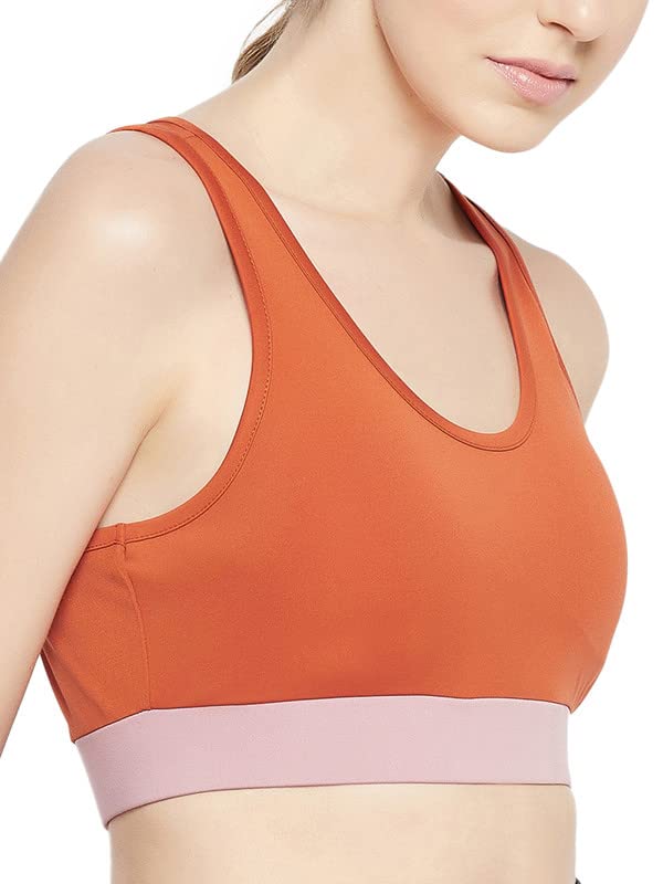 Clovia Women's Medium Impact Padded Sports Bra with Racerback (BRS053P16_Orange_L)