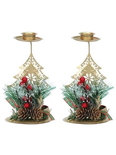 TIED RIBBONS Pack of 2 Christmas Wreath Candle Holder Stand for Pillar Candles Tealight Table Decoration Xmas Decor (15.2 cm x 8.8 cm) - Christmas Decorations Items for Home Office Church Gifts