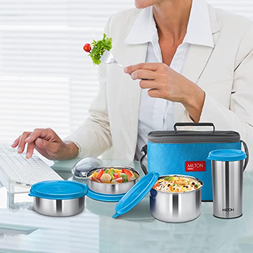 Milton Delicious Combo Stainless Steel Insulated Tiffin, Set of 3 Containers (200 ml, 320 ml, 500 ml) and 1 Tumbler, 380 ml, Grey | Airtight | Dishwasher-Safe | Easy to carry | Leak proof | Insulated | Food Grade | Odour Proof