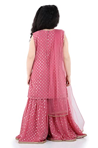 Adiva Kids Foil Print Sleeveless Kurta Sharara Set for Girls (G-1031-RANI-34)