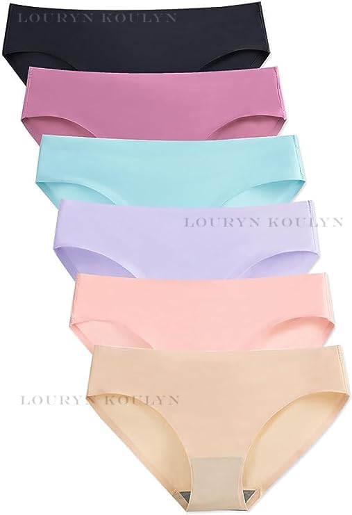 LOURYN KOULYN® 6 Pack Women's Seamless Hipster Underwear No Show PNTY Lines Soft, Smooth Briefs Mid Rise Full Stretch Bikini Underwear (Multi Colored) (M, Assorted Colour)