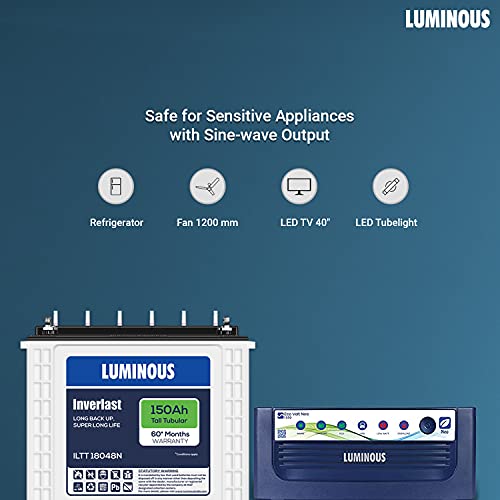 Luminous Inverter & Battery Combo for Home, Office & Shops ( Eco Volt Neo 1550 Sine Wave Inverter, Inverlast ILTT 18048N 150Ah Tall Tubular Battery)