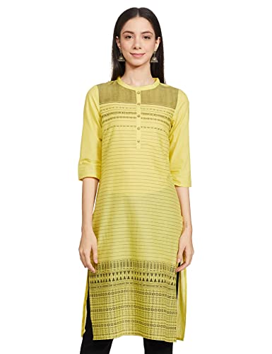 Aurelia Women's Cotton Yellow Floral Mandarin Collar Straight Kurta_20CRA12089-502759_S