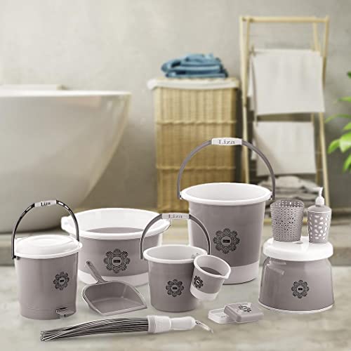 Liza Plastic Jumbo Bucket, Tub & Mug Bathroom Set 11 pcs, Heavy Duty, Large Capacity (Brown)