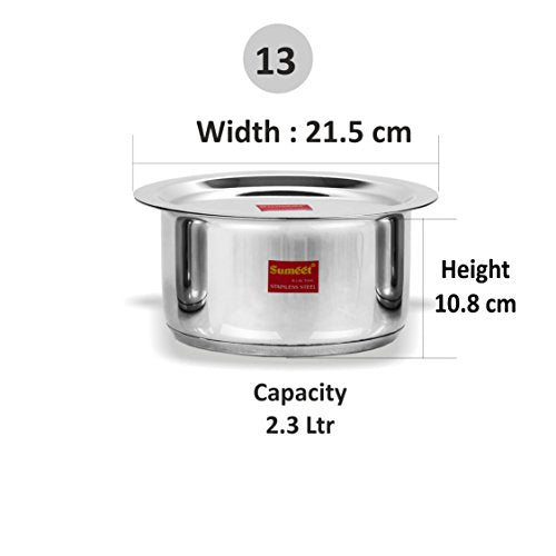 Sumeet Stainless Steel Cookware Set, 2.3 LTR, 1 Tope, 1 Lid (Steel)
